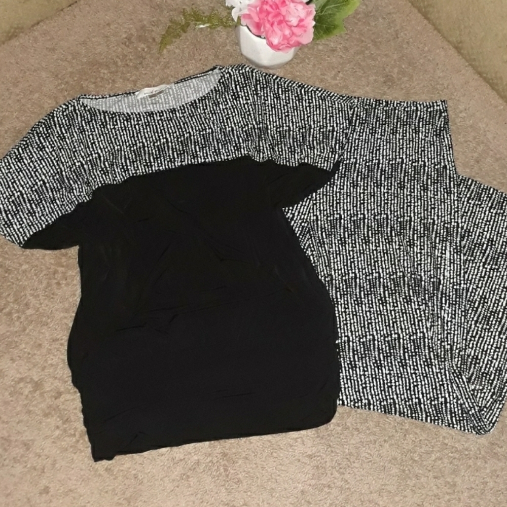 Kelly & Diane (Sz S Top & 8 Pant) Black & White Matching (2PC) Palazzo Crop Set